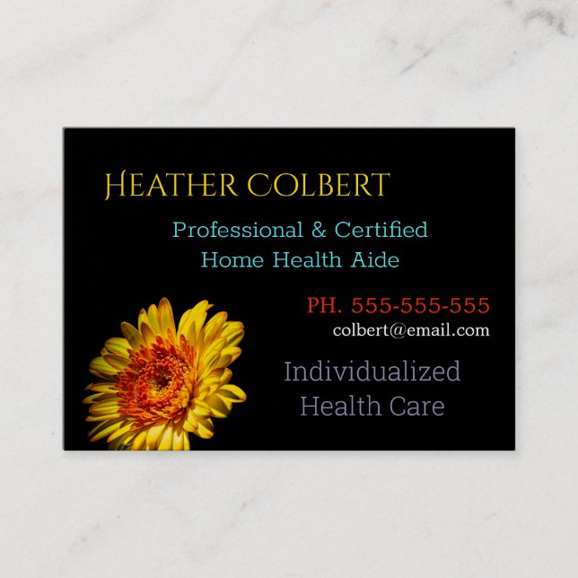 Caregiver  Cheerful  Flower Happy Professional  Bu Business Card (Front)