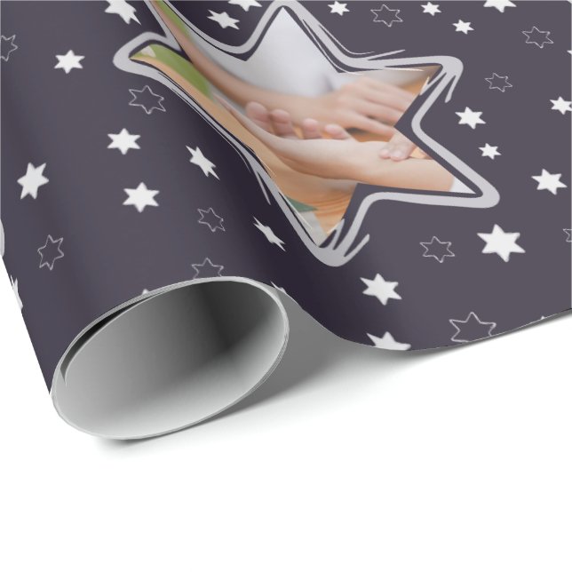  Caregiver Custom Photo Christmas Stars Wrapping Paper (Roll Corner)