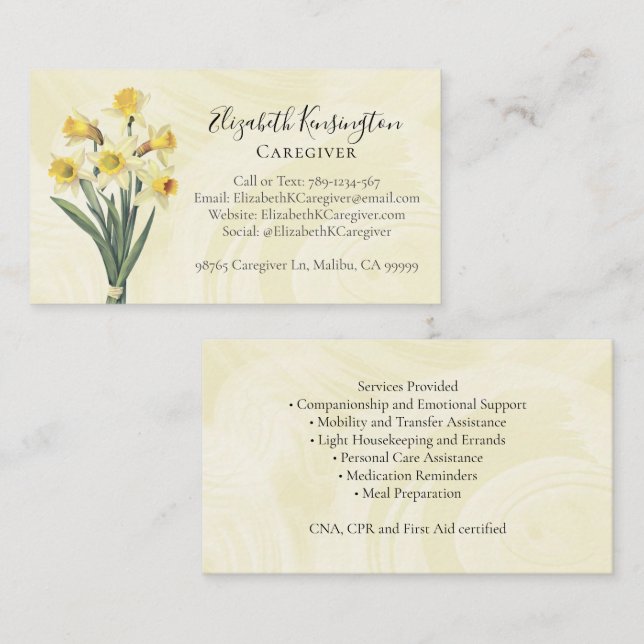 Caregiver Elder Care Services Floral Business Card (Front/Back)