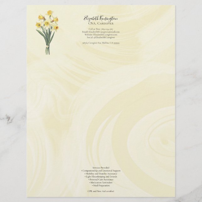 Caregiver Elder Care Services Floral Custom Letterhead (Front)