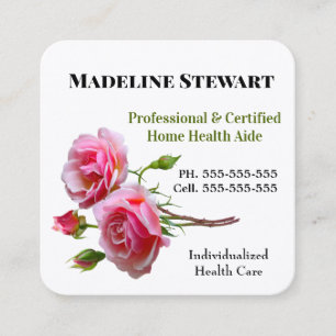 Caregiver Fresh Pink Rose Square Professional Square Business Card