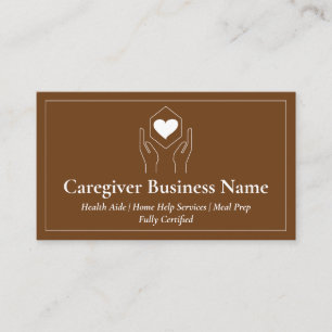 Caregiver heart hand brown business card
