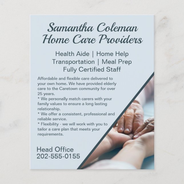 Caregiver Home Care Blue Promotional Business Flyer (Front)
