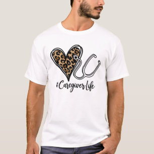 Caregiver Leopard Heart Stethoscope T-Shirt