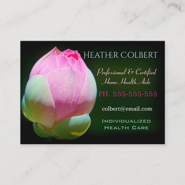 Caregiver  Lotus Bulb Flower Happy Professional Business Card (Front)