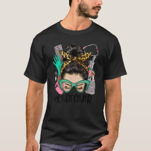 CAREGIVER Messy Bun Afro Hair Nurse Life Healthcar T-Shirt