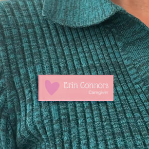 Caregiver Nurse Pink Heart Name Tag