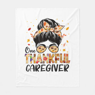 Caregiver One Thankful Messy Bun Thanksgiving Fall Fleece Blanket
