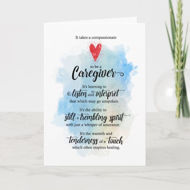 Caregiver Typographic Watercolor Thank You Card (Front)