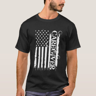 Caregiver United States Distressed w US Flag T-Shirt