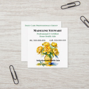 Caregiver Yellow Peony Square Professional Business Card