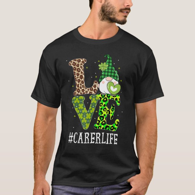 Carer Love St Patricks Day Gnome Leopard Women T-Shirt (Front)