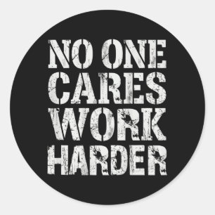 Cares Work Harder Youth Workout Gym On Back Men Classic Round Sticker