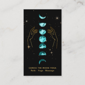 *~* Caress Moon Turquoise Blue Phases + Hands Star Business Card