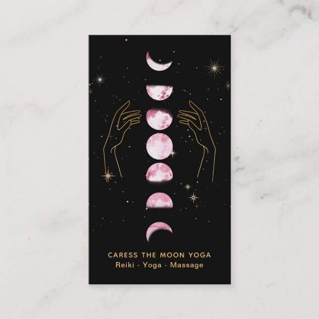 *~* Caress PINK Moon Phases + Hands Celestial Star Business Card (Front)