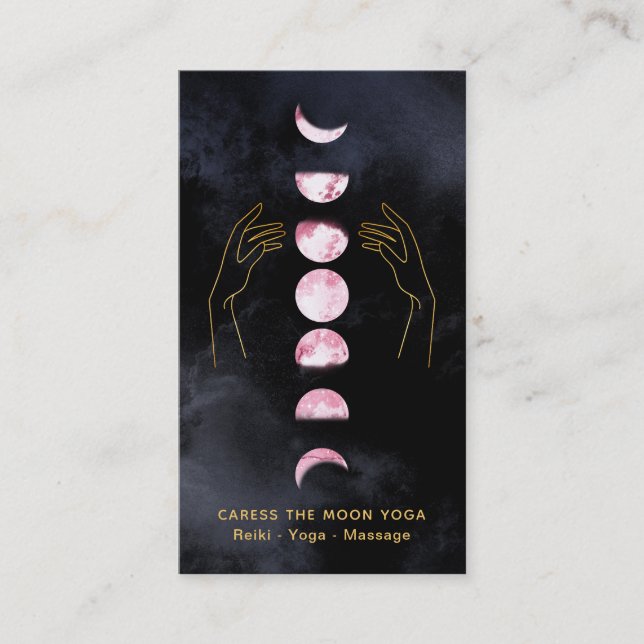 *~* Caress The Pink Moon Phases + Hands Celestial Business Card (Front)