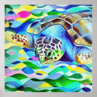 Caretta Caretta Turtle Cute And Colourful Art
