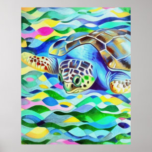 Caretta Caretta Turtle Cute And Colourful Art Poster