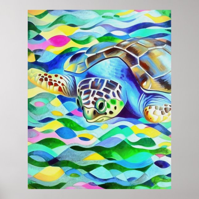 Caretta Caretta Turtle Cute And Colourful Art Poster (Front)