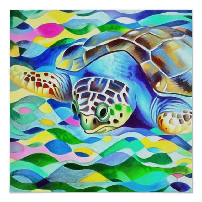 Caretta Caretta Turtle Cute And Colourful Art Poster (Front)
