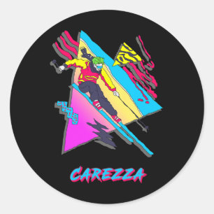 Carezza Colourful Retro Skiing Graphic Adventure Classic Round Sticker