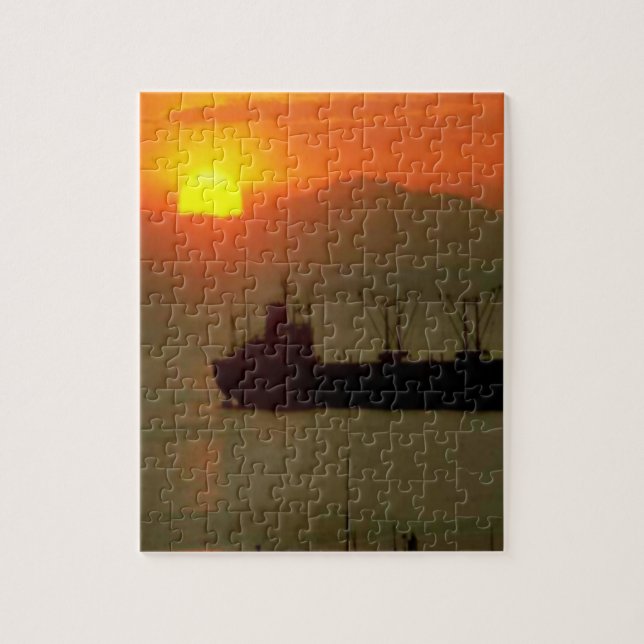 Cargo Ship At Sunset Jigsaw Puzzle (Vertical)