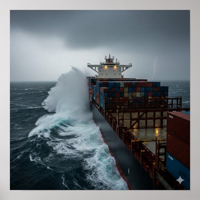 Cargo Ship in Heavy Seas Poster (Front)