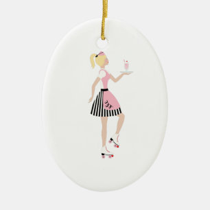 Carhop Girl Ceramic Ornament