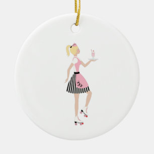 Carhop Girl Ceramic Ornament