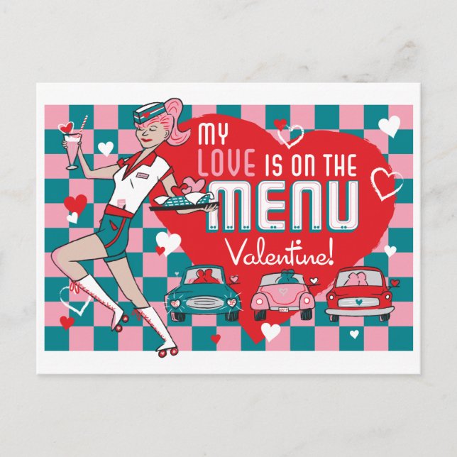 Carhop Retro Drive-In Valentine Postcard (Front)