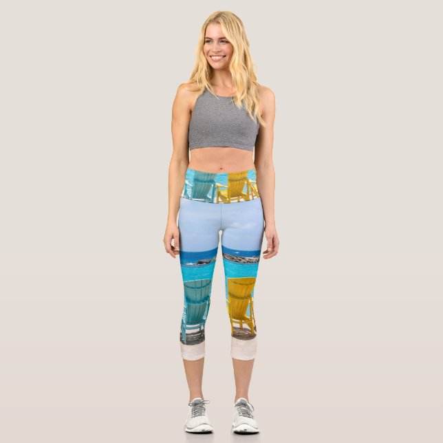 Caribbean Beach Chair Oasis #2 #caribbean #wall  Capri Leggings (Front)