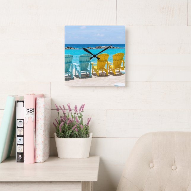 Caribbean Beach Chair Oasis #2 #caribbean #wall  Square Wall Clock (Reading Room)