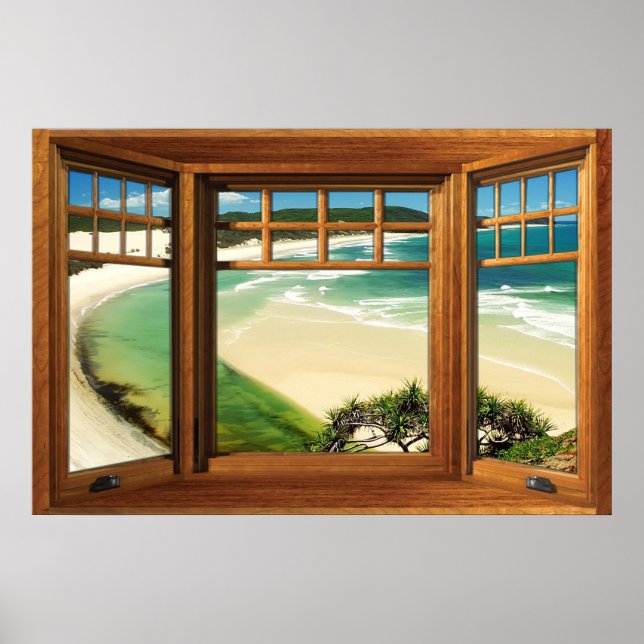 Caribbean Beach Fake Window Illusion Poster (Front)