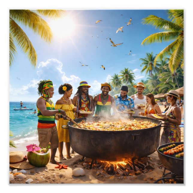Caribbean Beach Feast Under the Golden Sun Photo Print (Front)