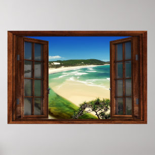 Caribbean Beach French Window Illusion Poster