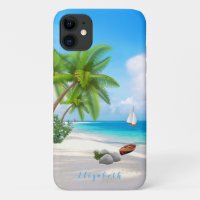 Caribbean Beach Illustration Name Template