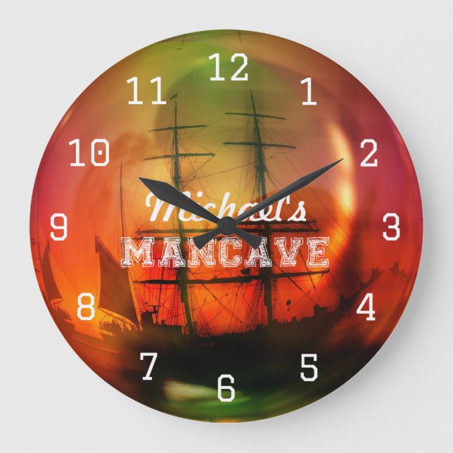 Caribbean Beach Mancave Beer Large Clock (Front)