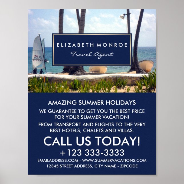 Caribbean Beach, Travel Agent Advertising Poster (Front)