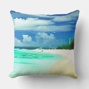 Caribbean Beach with Deep Blue Summer Sky Cushion