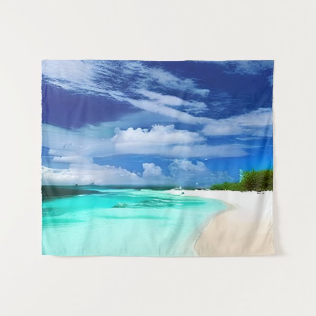 Caribbean Beach with Deep Blue Summer Sky Tapestry (Front (Horizontal))