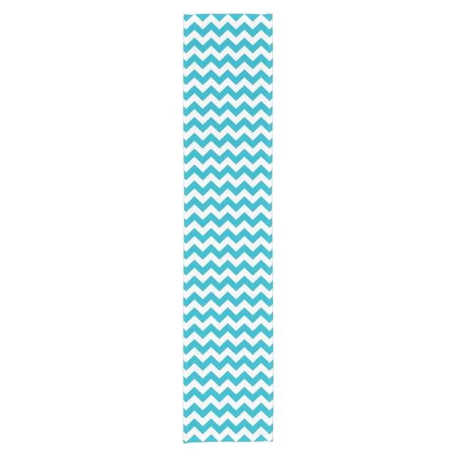 Caribbean Blue Chevron Short Table Runner (Front)