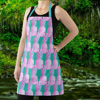 Caribbean Blue Colorful Pineapples Apron