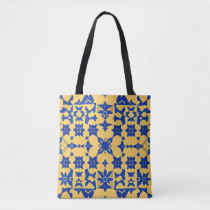 Caribbean Blue Gold Tile Motif Pattern Azulejo Tote Bag