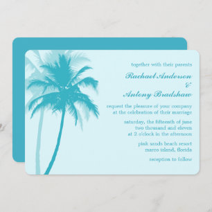 Caribbean Blue Palm Trees Tropical Wedding Invitation