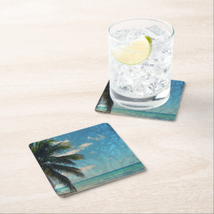 Caribbean Blue Square Paper Coaster