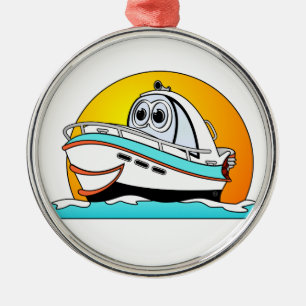 Caribbean Cartoon Motor Boat Metal Ornament