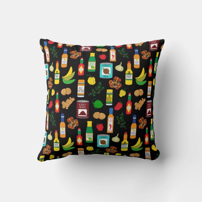 Caribbean Chillies and Spices Food Patterned Cushion (Back)
