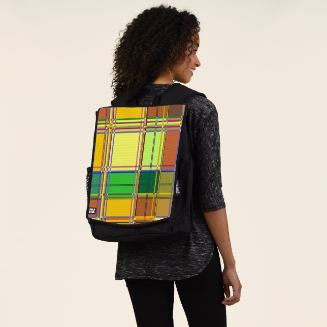 Caribbean Colorful Fabric Madras Tartan Backpack (Worn)