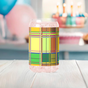 Caribbean Colorful Fabric Madras Tartan Can Glass
