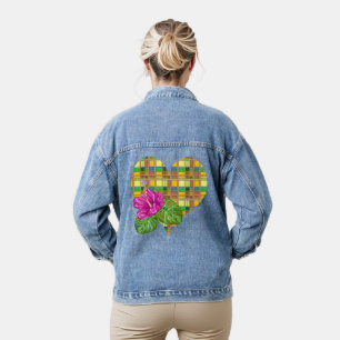 Caribbean Colorful Fabric Madras Tartan Denim Jacket